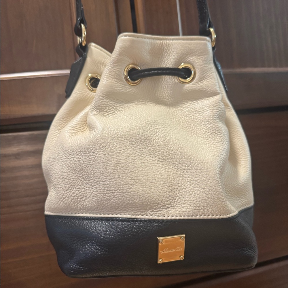 Kenneth Cole Black and Cream Bucket Bag